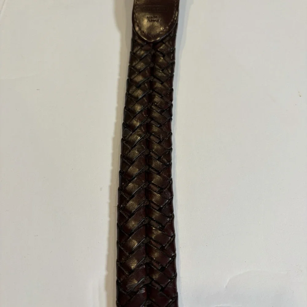 Coach Braided Leather Belt with Brass Buckle - Dark Brown